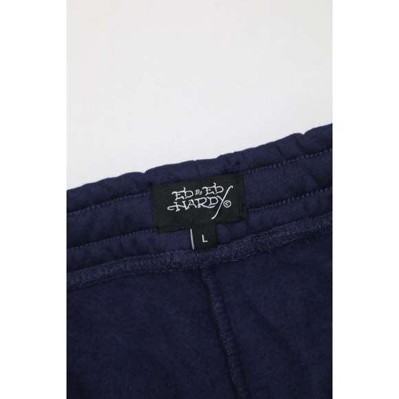Ed Hardy Womens Broken Hearts  Sweatpants Wide Leg Y2K Navy Eclipse L  Fleece - Picture 10 of 16
